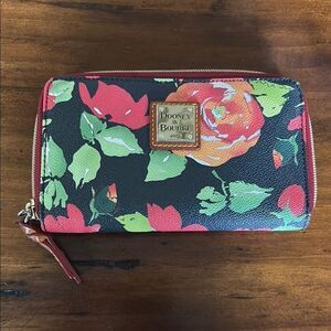 Dooney & Bourke Black and Red Wallet with Zip-Around Closure